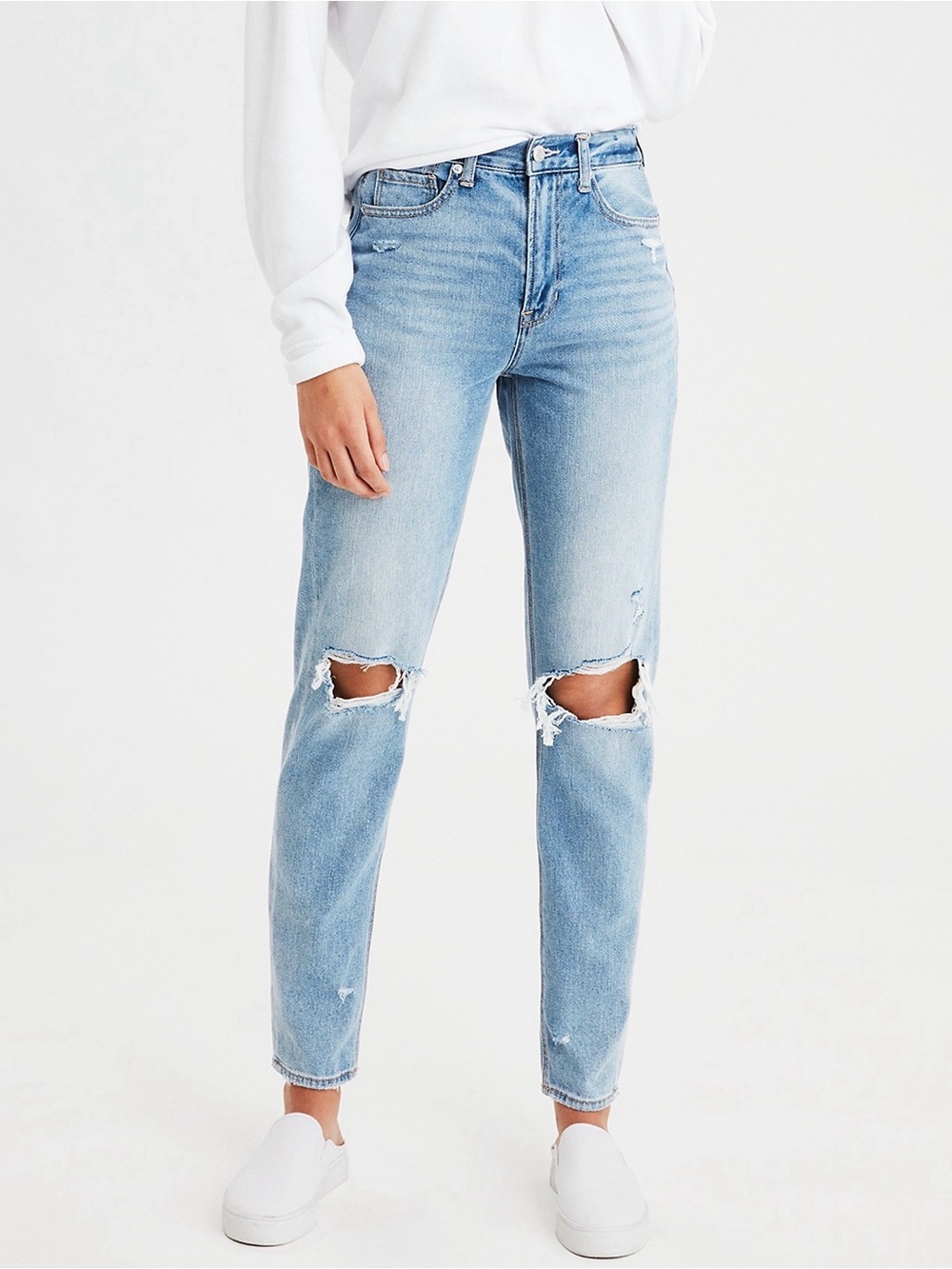 American Eagle Outfitters - High Rise Distressed Straight Leg Mom Jeans